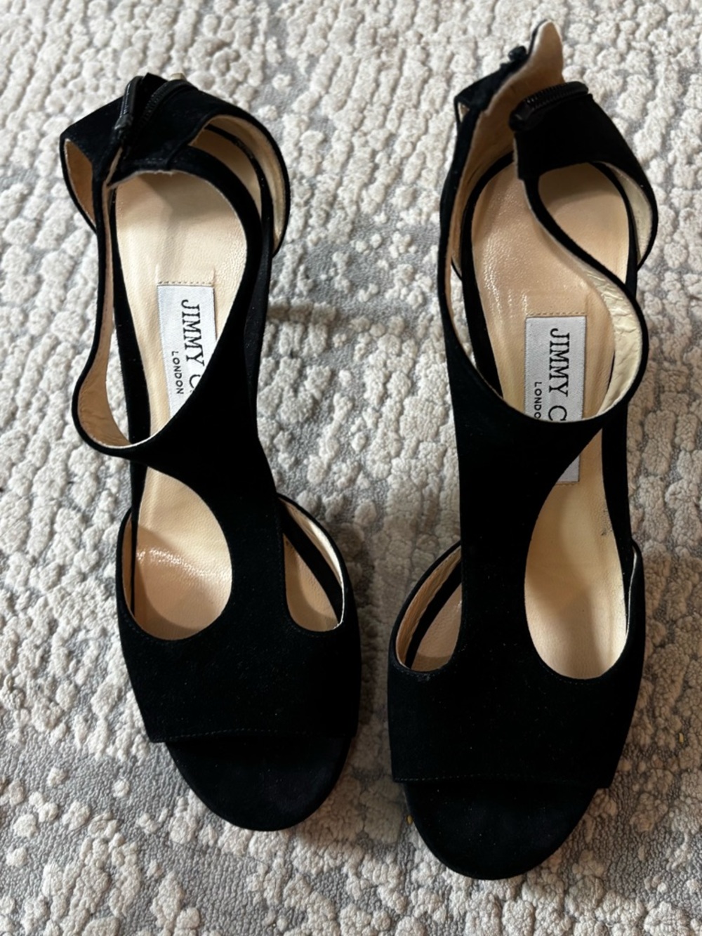 Jimmy Choo Black Suede Cutout High Heel Sandals Womens 37